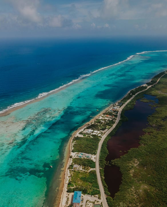 Aerial view of Belize caye and reef